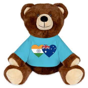 India Australia Flag Heart - MiniFeet® RecycelBär® Teddy Bear Brown - atoll blue - Front