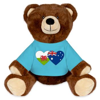 Wales Australia Flag Heart - MiniFeet® RecycelBär® Teddy Bear Brown - atoll blue - Front