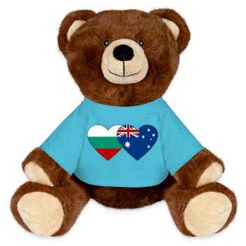 Bulgaria Australia Flag Heart - MiniFeet® RecycelBär® Teddy Bear Brown - atoll blue - Front