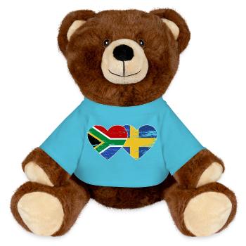 Afrique du Sud Drapeau Suède forme de coeur utilisé - Nounours RecycelBär® marron - bleu outremer - Devant