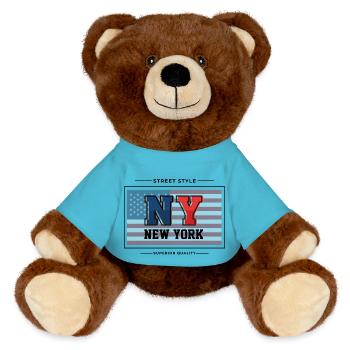 New York - MiniFeet® RecycelBär® Braun - Atollblau - Vorne
