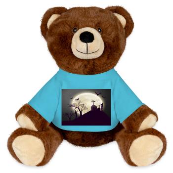 Halloween Friedhof mit Zombies - MiniFeet® RecycelBär® Braun - Atollblau - Vorne