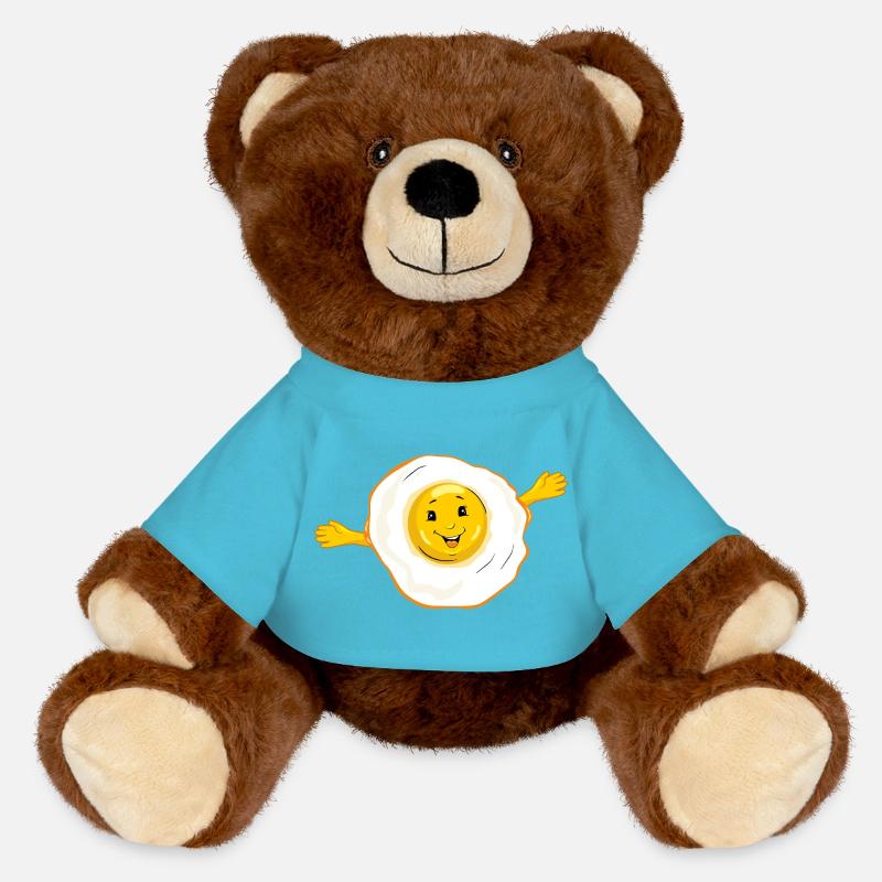 Cartoon_smiling_fried_egg - Nounours RecycelBär® marron - bleu outremer