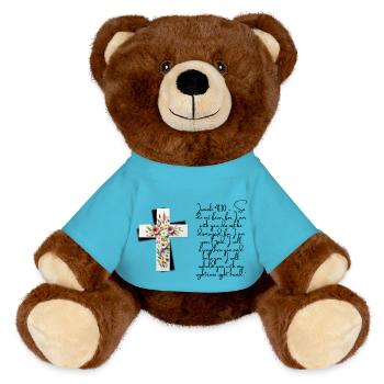 Strength and Serenity: Isaiah 41:10 - MiniFeet® RecycelBär® Teddy Bear Brown - atoll blue - Front