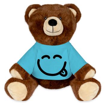 Visage heureux avec la langue qui sort - Nounours RecycelBär® marron - bleu outremer - Devant