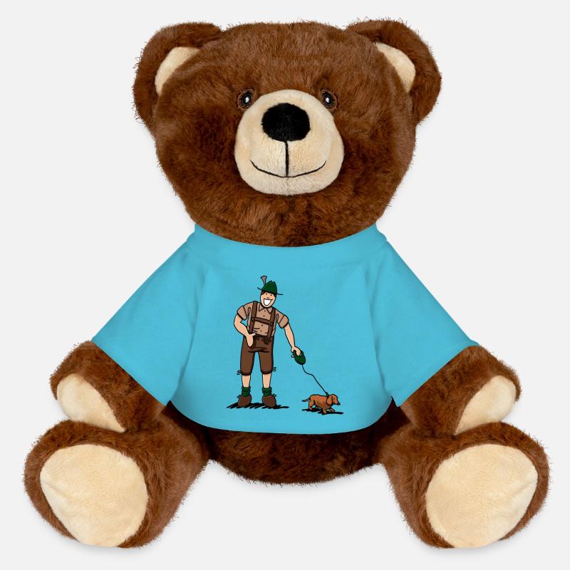Bayer in Lederhosen mit Dackel - MiniFeet® RecycelBär® Braun - Atollblau