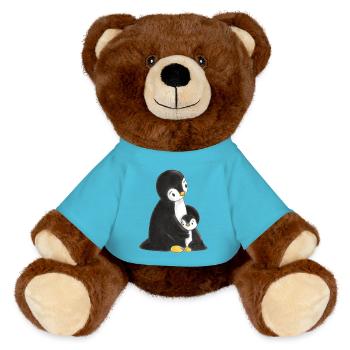 Penguins cuddle - MiniFeet® RecycelBär® Teddy Bear Brown - atoll blue - Front
