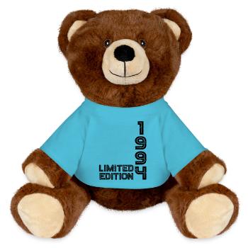 30th birthday 1994 vintage - MiniFeet® RecycelBär® Teddy Bear Brown - atoll blue - Front