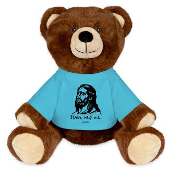Jesus, help me - MiniFeet® RecycelBär® Teddy Bear Brown - atoll blue - Front