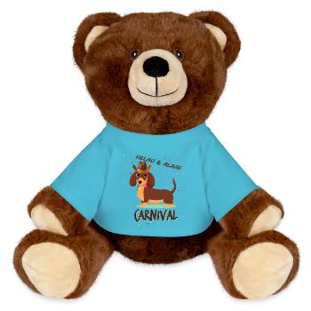 Dackel, Karneval, Fasching, Helau, Alaaf, Cowboy - MiniFeet® RecycelBär® Braun - Atollblau - Vorne