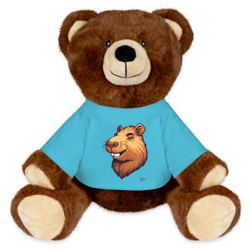 The funny, pretty capybara - MiniFeet® RecycelBär® Teddy Bear Brown - atoll blue - Front