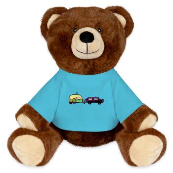Holiday, Travel, Camping, Caravan, Motorhome, Car - MiniFeet® RecycelBär® Teddy Bear Brown - atoll blue - Front