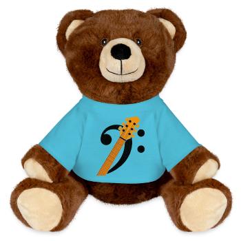Bass Key Guitar Bass Player Musician - MiniFeet® RecycelBär® Teddy Bear Brown - atoll blue - Front