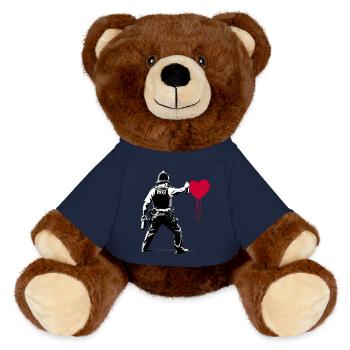 I ♥️ Police StreetArt Banksy style - MiniFeet® RecycelBär® Braun - French Navy - Vorne