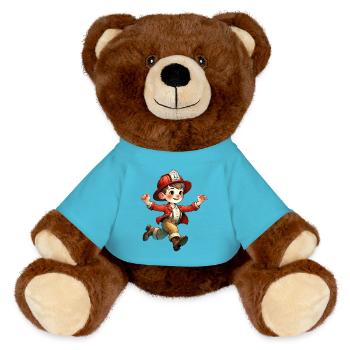Firefighter Boy - MiniFeet® RecycelBär® Teddy Bear Brown - atoll blue - Front