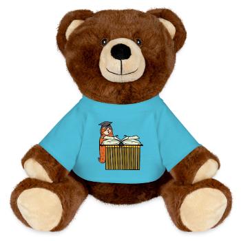Sloth Student Study Book Student School - MiniFeet® RecycelBär® Teddy Bear Brown - atoll blue - Front