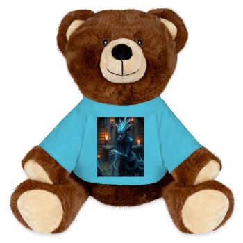 Kikimora, Slavic house spirit and ominous omen - MiniFeet® RecycelBär® Teddy Bear Brown - atoll blue - Front