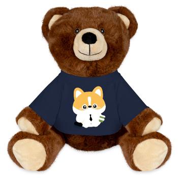 Corgi im Gleichstand mit Kaffeetasse - MiniFeet® RecycelBär® Braun - French Navy - Vorne