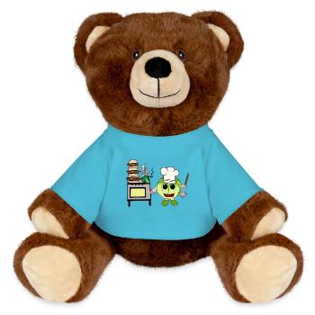 Kohl Koch Köche Köchin Kochkunst Gastgeber kochen - MiniFeet® RecycelBär® Braun - Atollblau - Vorne