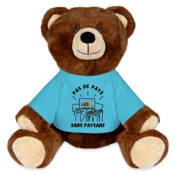 Kein Land ohne Bauern - MiniFeet® RecycelBär® Braun - Atollblau - Vorne