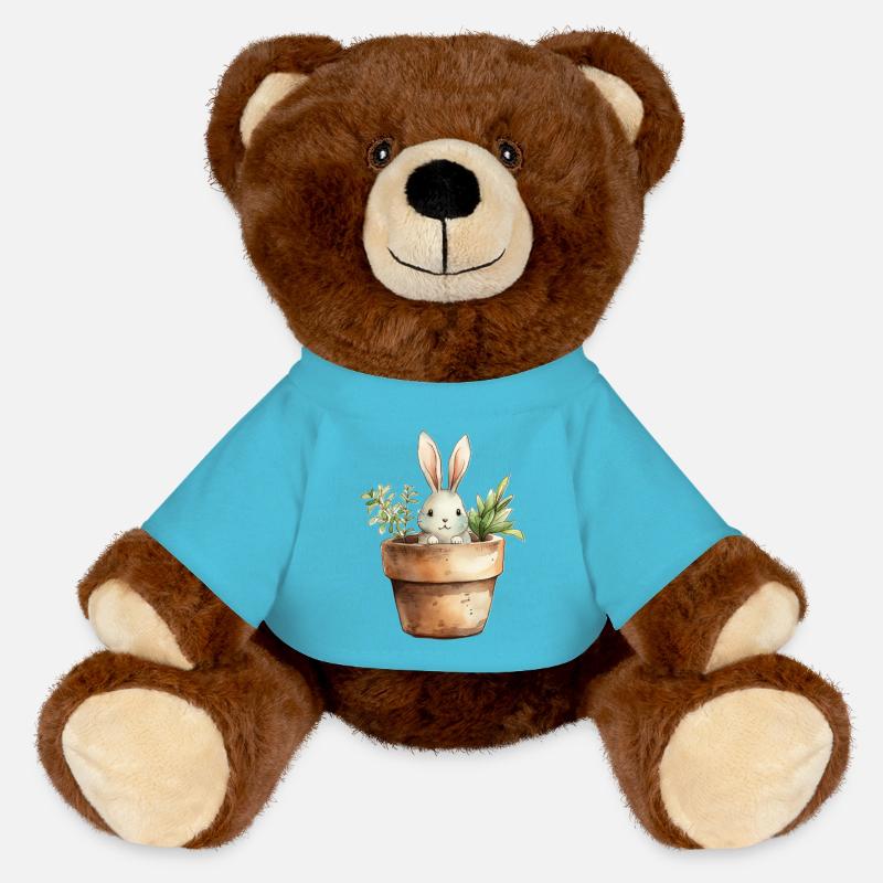 Rabbit in a flower pot - for the rabbit class - MiniFeet® RecycelBär® Teddy Bear Brown - atoll blue