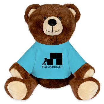 Pixelschubser und stolz darauf! - MiniFeet® RecycelBär® Braun - Atollblau - Vorne