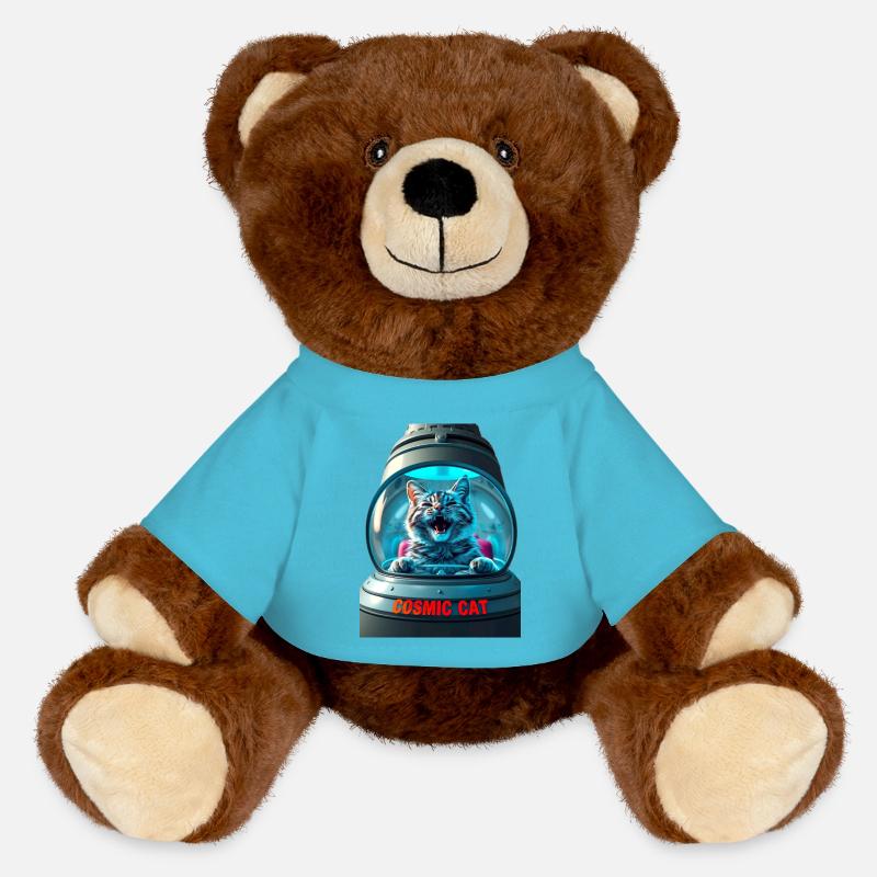 Drôle de chat dans un vaisseau OVNI - Nounours RecycelBär® marron - bleu outremer