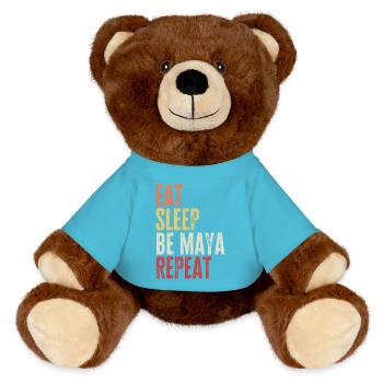 Iss, schlaf, sei Maya, wiederhole Retro-Name - MiniFeet® RecycelBär® Braun - Atollblau - Vorne