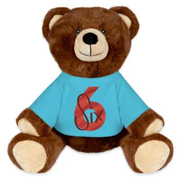 Number / 6 / Six / Birthday / Sixth / Number - MiniFeet® RecycelBär® Teddy Bear Brown - atoll blue - Front