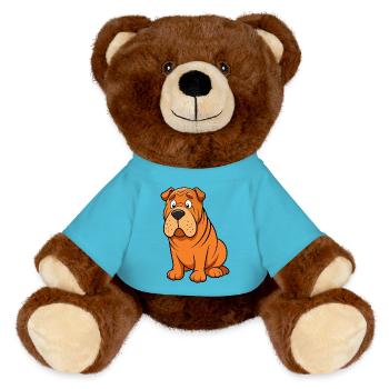 Worried Shar Pei Wrinkle Brow Artwork - MiniFeet® RecycelBär® Teddy Bear Brown - atoll blue - Front