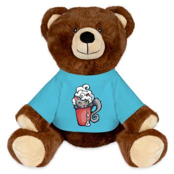 Chat de café - Nounours RecycelBär® marron - bleu outremer - Devant