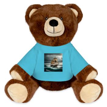Pirate ship in stormy seas - MiniFeet® RecycelBär® Teddy Bear Brown - atoll blue - Front