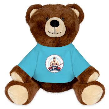 Meditating Samurai with Katana - MiniFeet® RecycelBär® Teddy Bear Brown - atoll blue - Front