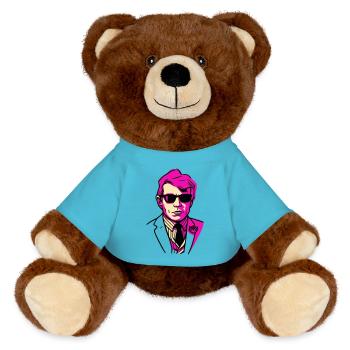 Pop art portrait with sunglasses - MiniFeet® RecycelBär® Teddy Bear Brown - atoll blue - Front