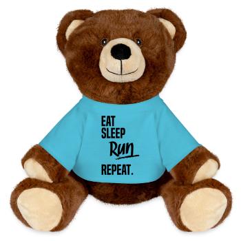 EAT SLEEP RUN - MiniFeet® RecycelBär® Teddy Bear Brown - atoll blue - Front