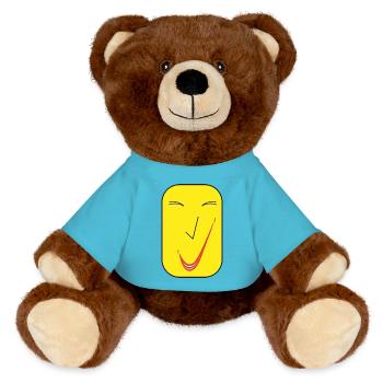 Feines Lächeln SQ. - MiniFeet® RecycelBär® Braun - Atollblau - Vorne