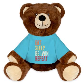 Iss, schlaf, sei Ivan, wiederhole Retro-Name - MiniFeet® RecycelBär® Braun - Atollblau - Vorne