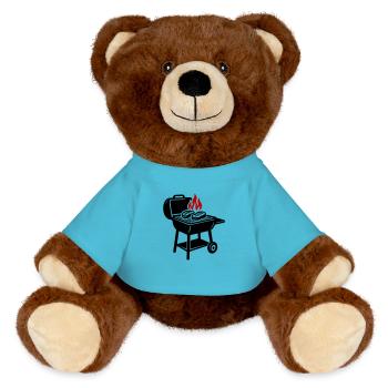 Grilling Steak Flame - MiniFeet® RecycelBär® Teddy Bear Brown - atoll blue - Front