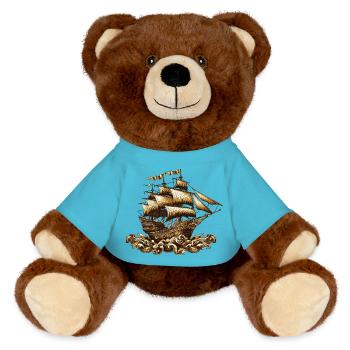 ship - MiniFeet® RecycelBär® Teddy Bear Brown - atoll blue - Front