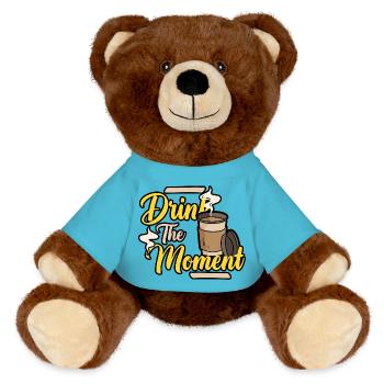 Coffee break - MiniFeet® RecycelBär® Teddy Bear Brown - atoll blue - Front