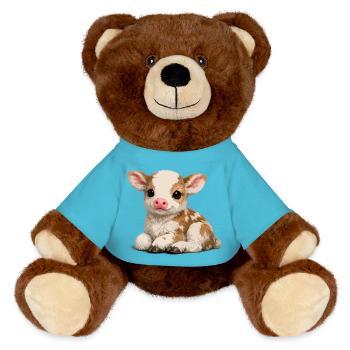 Süßes Kalb-Kuscheltier - MiniFeet® RecycelBär® Braun - Atollblau - Vorne