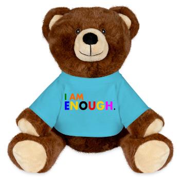 I am enough - MiniFeet® RecycelBär® Braun - Atollblau - Vorne