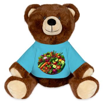 Eat healthy - MiniFeet® RecycelBär® Teddy Bear Brown - atoll blue - Front