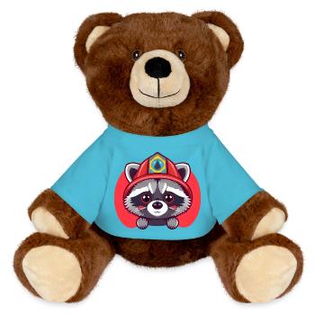 Un courageux pompier raton laveur prêt à l’action - Nounours RecycelBär® marron - bleu outremer - Devant