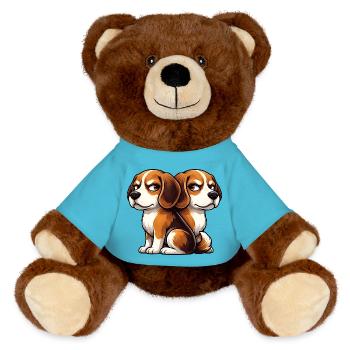 Süßer Beagle Cartoon Freunde Freundschaft Zwilling - MiniFeet® RecycelBär® Braun - Atollblau - Vorne