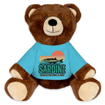 retro sardine - sardines funny - MiniFeet® RecycelBär® Teddy Bear Brown - atoll blue - Front