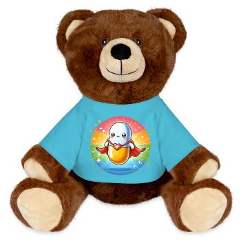 Superhelden-Pille Medizin Arzt Krankenschwester - MiniFeet® RecycelBär® Braun - Atollblau - Vorne