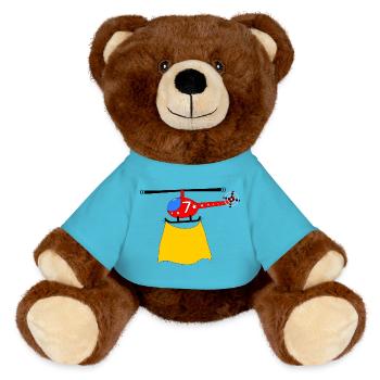 Hubschrauber Geburtstag 7 - MiniFeet® RecycelBär® Braun - Atollblau - Vorne