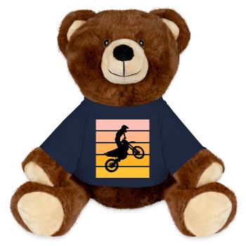 Motocross Silhouette Sonnenuntergang - MiniFeet® RecycelBär® Braun - French Navy - Vorne