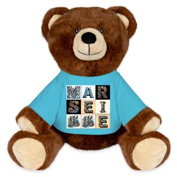 Marseille Warhol" - Nounours RecycelBär® marron - bleu outremer - Devant